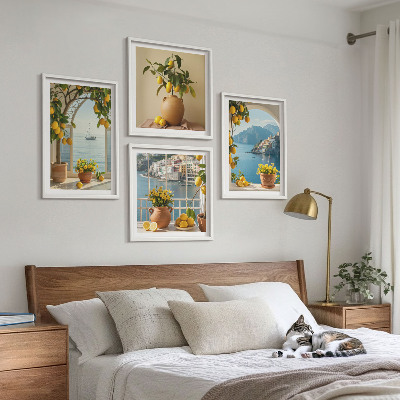 Set of 4 wall art pieces Sea town lemons flowers