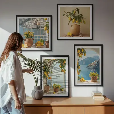 Sea town lemons and flowers wall art set set of 4 pieces