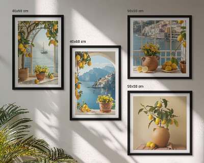 Set of 4 wall art pieces Sea town lemons flowers