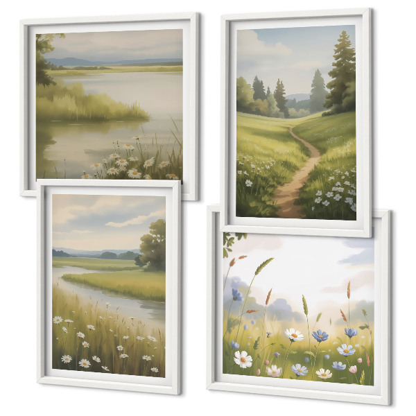Multi-piece wall decor set Spring landscape river meadow