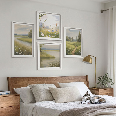 Multi-piece wall decor set Spring landscape river meadow