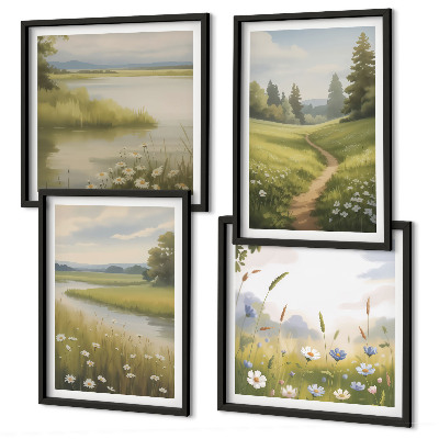 Multi-piece wall decor set Spring landscape river meadow