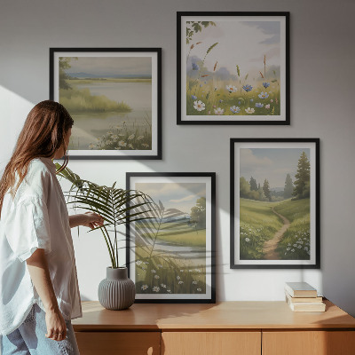 Multi-piece wall decor set Spring landscape river meadow