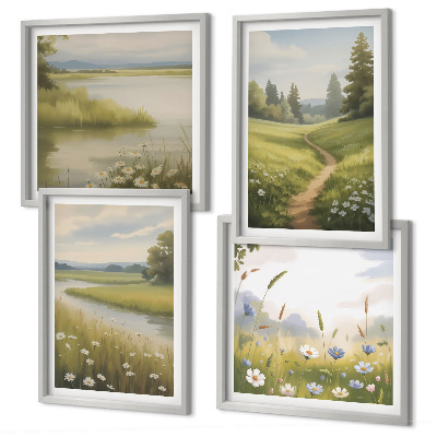 Multi-piece wall decor set Spring landscape river meadow