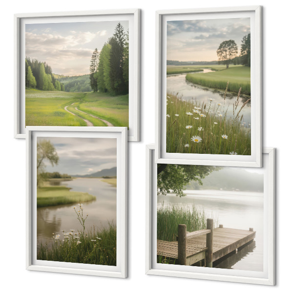 Wall art set Summer landscapes river meadow