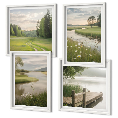 Wall art set Summer landscapes river meadow