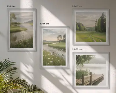 Wall art set summer landscapes of river meadows