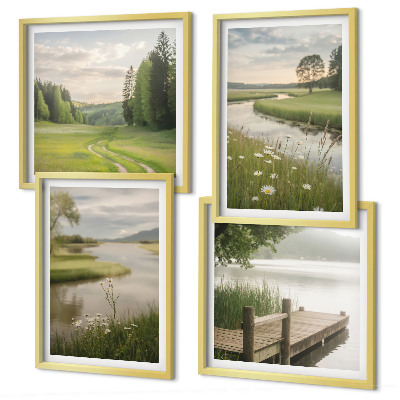 Wall art set Summer landscapes river meadow