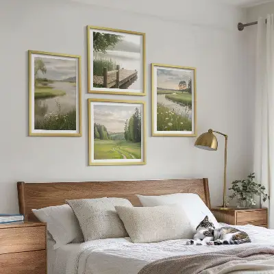 Wall art set summer landscapes of river meadows