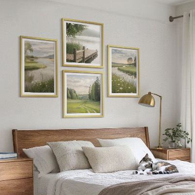 Wall art set Summer landscapes river meadow