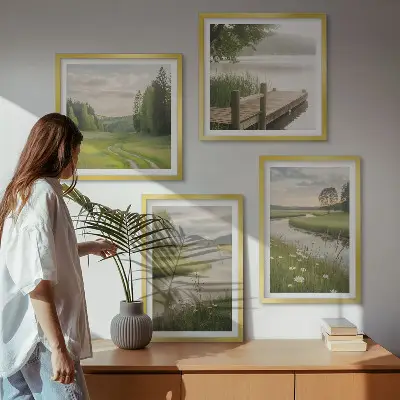 Wall art set summer landscapes of river meadows