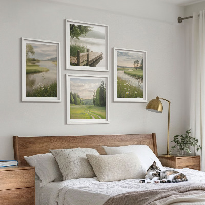 Wall art set Summer landscapes river meadow