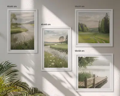 Wall art set summer landscapes of river meadows