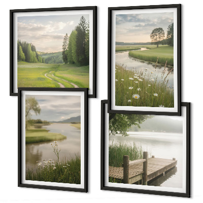 Wall art set Summer landscapes river meadow