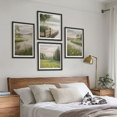 Wall art set Summer landscapes river meadow