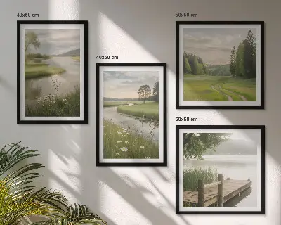 Wall art set summer landscapes of river meadows