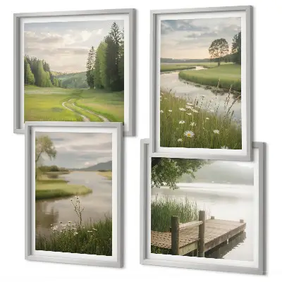 Wall art set summer landscapes of river meadows