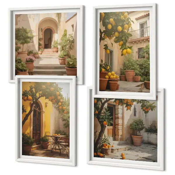 Patio with citrus trees wall art set of 4 pieces