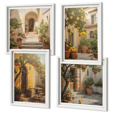 Patio with citrus trees wall art set of 4 pieces