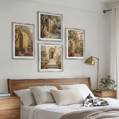 Set of 4 wall art pieces Patio with citrus trees