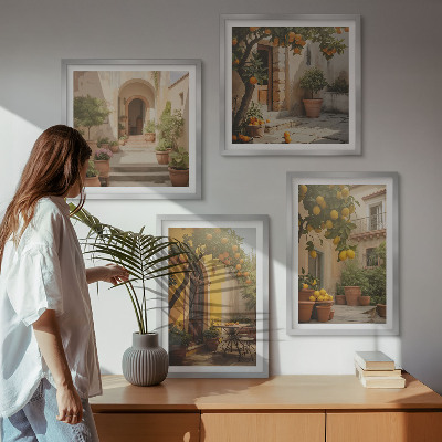 Set of 4 wall art pieces Patio with citrus trees