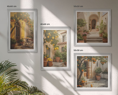 Set of 4 wall art pieces Patio with citrus trees