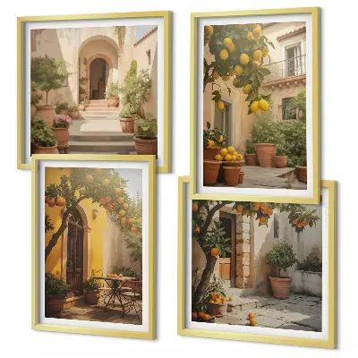 Patio with citrus trees wall art set of 4 pieces