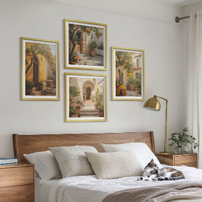 Set of 4 wall art pieces Patio with citrus trees