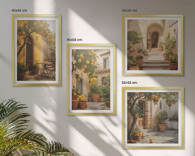 Set of 4 wall art pieces Patio with citrus trees