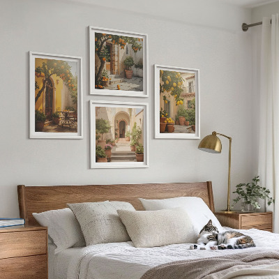 Set of 4 wall art pieces Patio with citrus trees