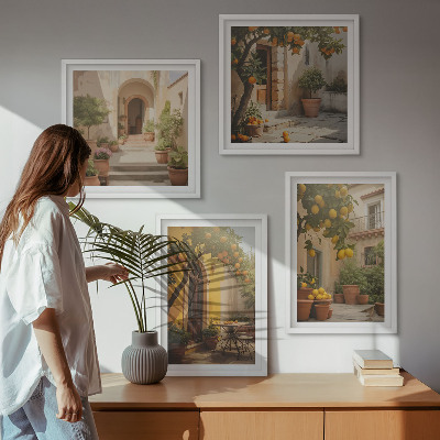 Set of 4 wall art pieces Patio with citrus trees