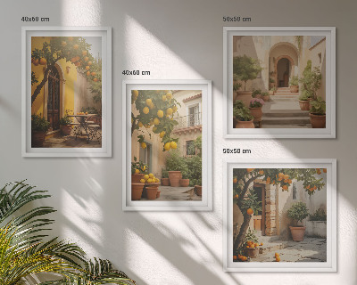 Set of 4 wall art pieces Patio with citrus trees