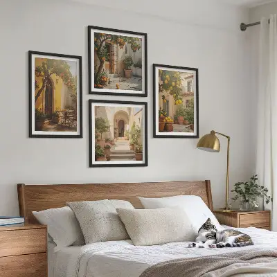 Patio with citrus trees wall art set of 4 pieces