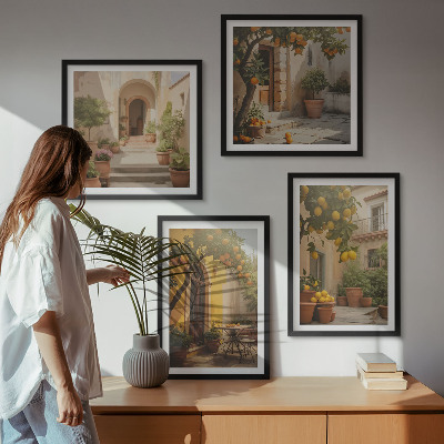 Set of 4 wall art pieces Patio with citrus trees