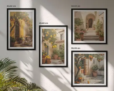 Patio with citrus trees wall art set of 4 pieces