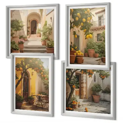 Patio with citrus trees wall art set of 4 pieces