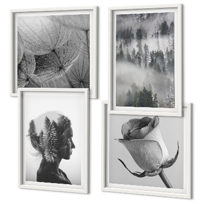 Set of 4 wall art pieces Forest fog portrait of a woman
