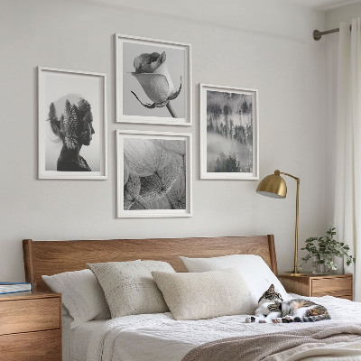 Set of 4 wall art pieces Forest fog portrait of a woman
