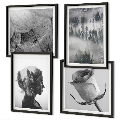 Set of 4 wall art pieces Forest fog portrait of a woman