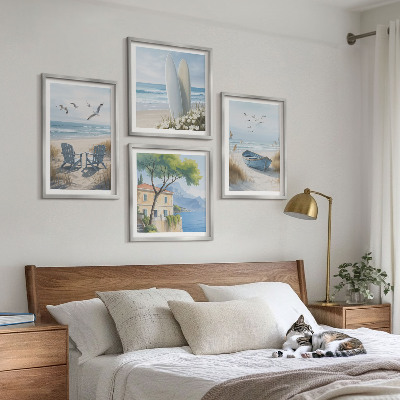 Multi-piece wall decor set Beach boards surf boat birds