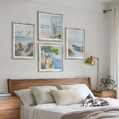 Beach themed multi-piece wall decor set featuring surf boards, a boat, and birds