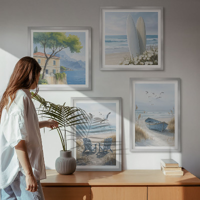 Multi-piece wall decor set Beach boards surf boat birds