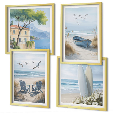 Multi-piece wall decor set Beach boards surf boat birds