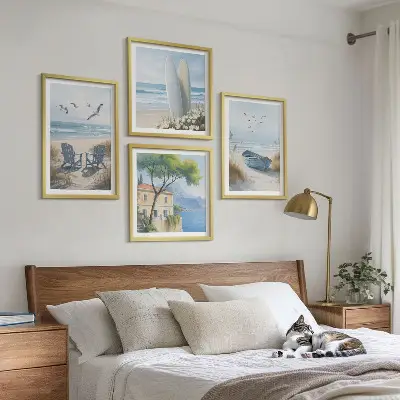 Beach themed multi-piece wall decor set featuring surf boards, a boat, and birds