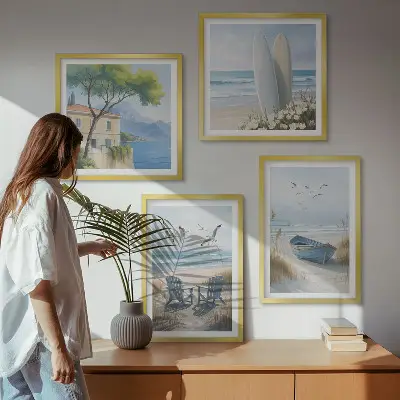 Beach themed multi-piece wall decor set featuring surf boards, a boat, and birds