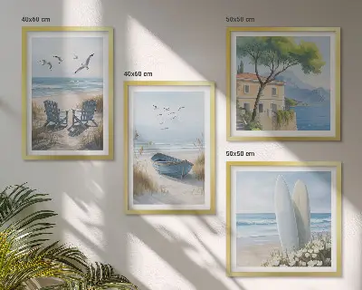 Beach themed multi-piece wall decor set featuring surf boards, a boat, and birds