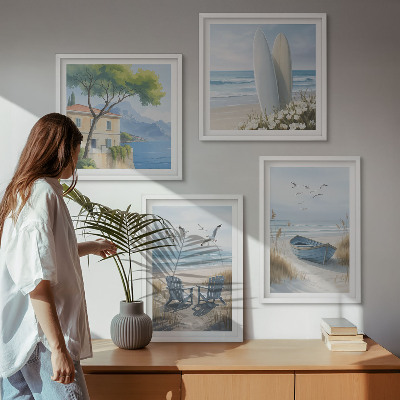 Multi-piece wall decor set Beach boards surf boat birds