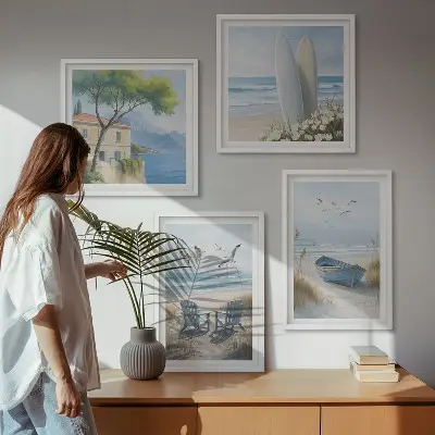 Beach themed multi-piece wall decor set featuring surf boards, a boat, and birds
