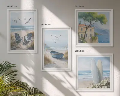 Beach themed multi-piece wall decor set featuring surf boards, a boat, and birds