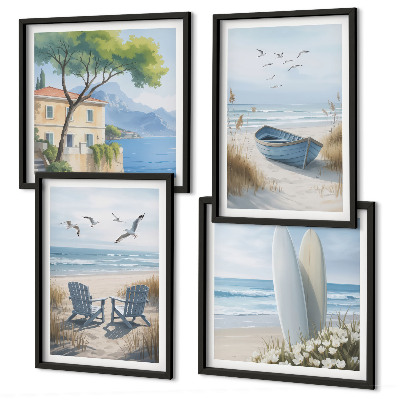 Multi-piece wall decor set Beach boards surf boat birds